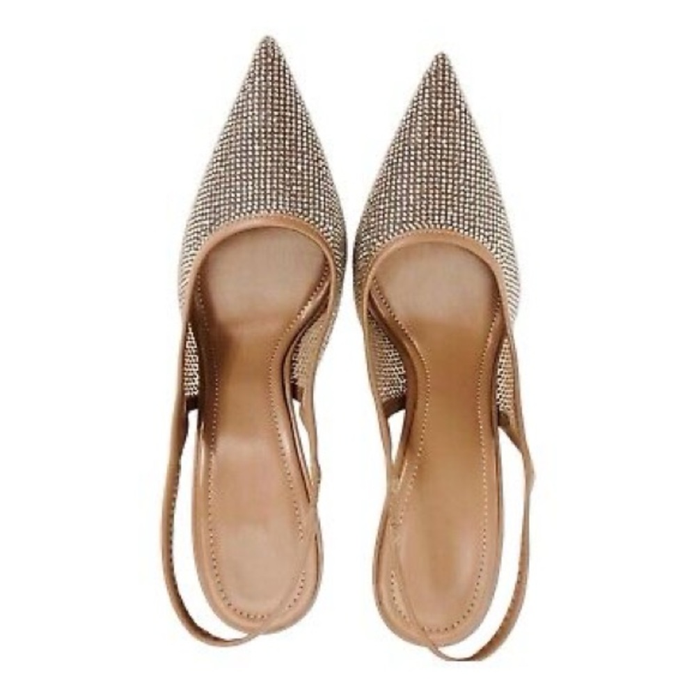 Women's Mesh Crystal Slingback Pumps Pointed Toe Rhinestone Strap Sexy Wedding 6 - Picture 3 of 4